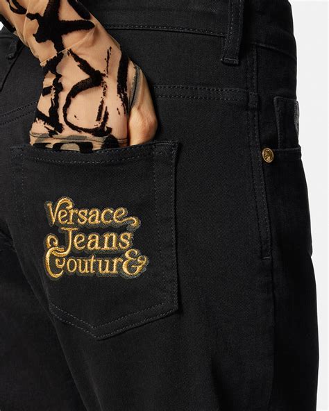 versace embroidered jeans|Logo Embroidered Jeans Black .